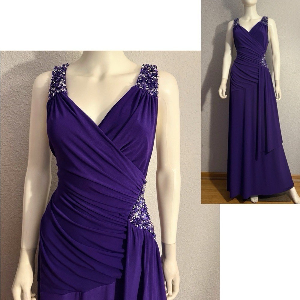 NWT WOMEN PLUS SIZE FORMAL A-LINE LONG WRAP DRESS EMBELLISHED SURPLICE NECK GOWN